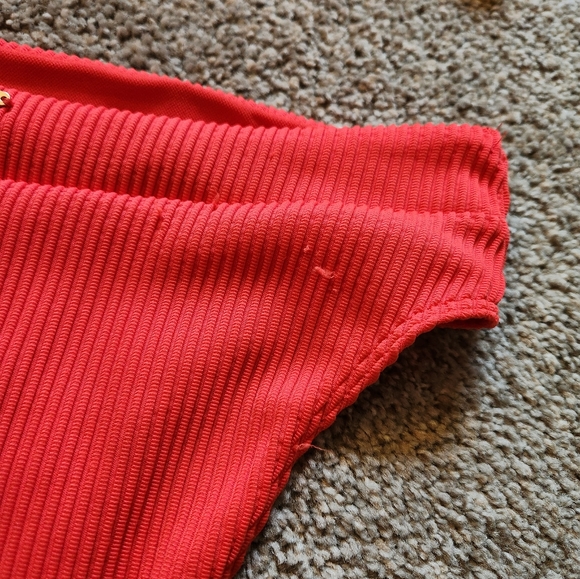 Neon Ribbed High Leg High Rise Bandeau Bikini set - Picture 2 of 5